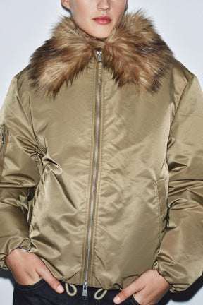 FAUX FUR COLLAR BOMBER JACKET ZW COLLECTION - Image 4