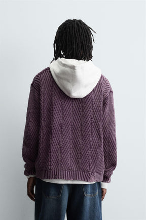 DISTRESSED EFFECT TEXTURED CARDIGAN - Image 3