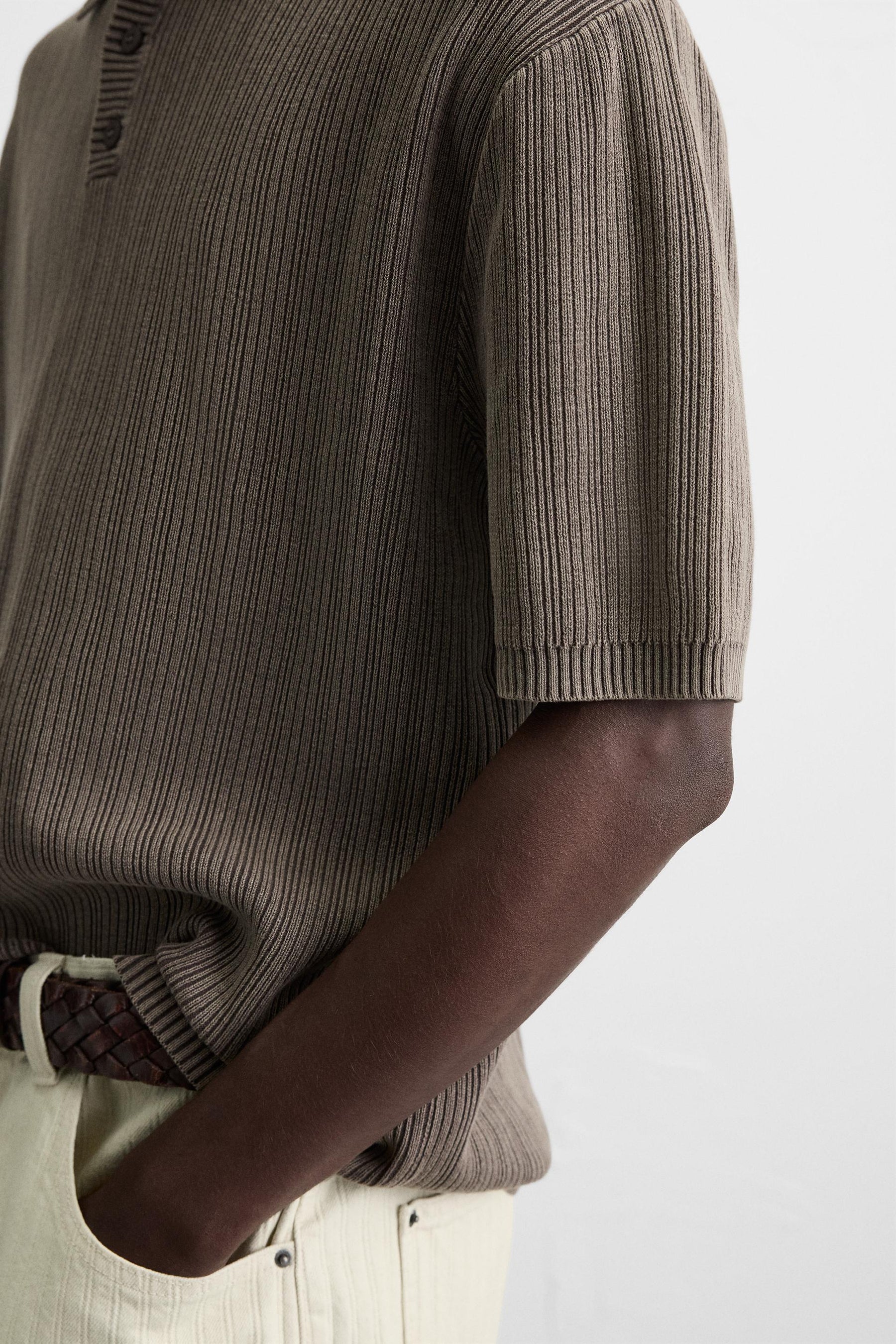 WASHED TEXTURED KNIT POLO SHIRT - Image 5