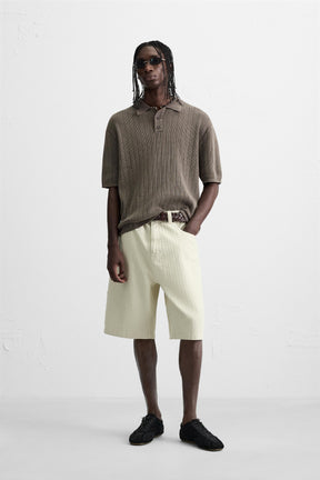 WASHED TEXTURED KNIT POLO SHIRT - Image 1