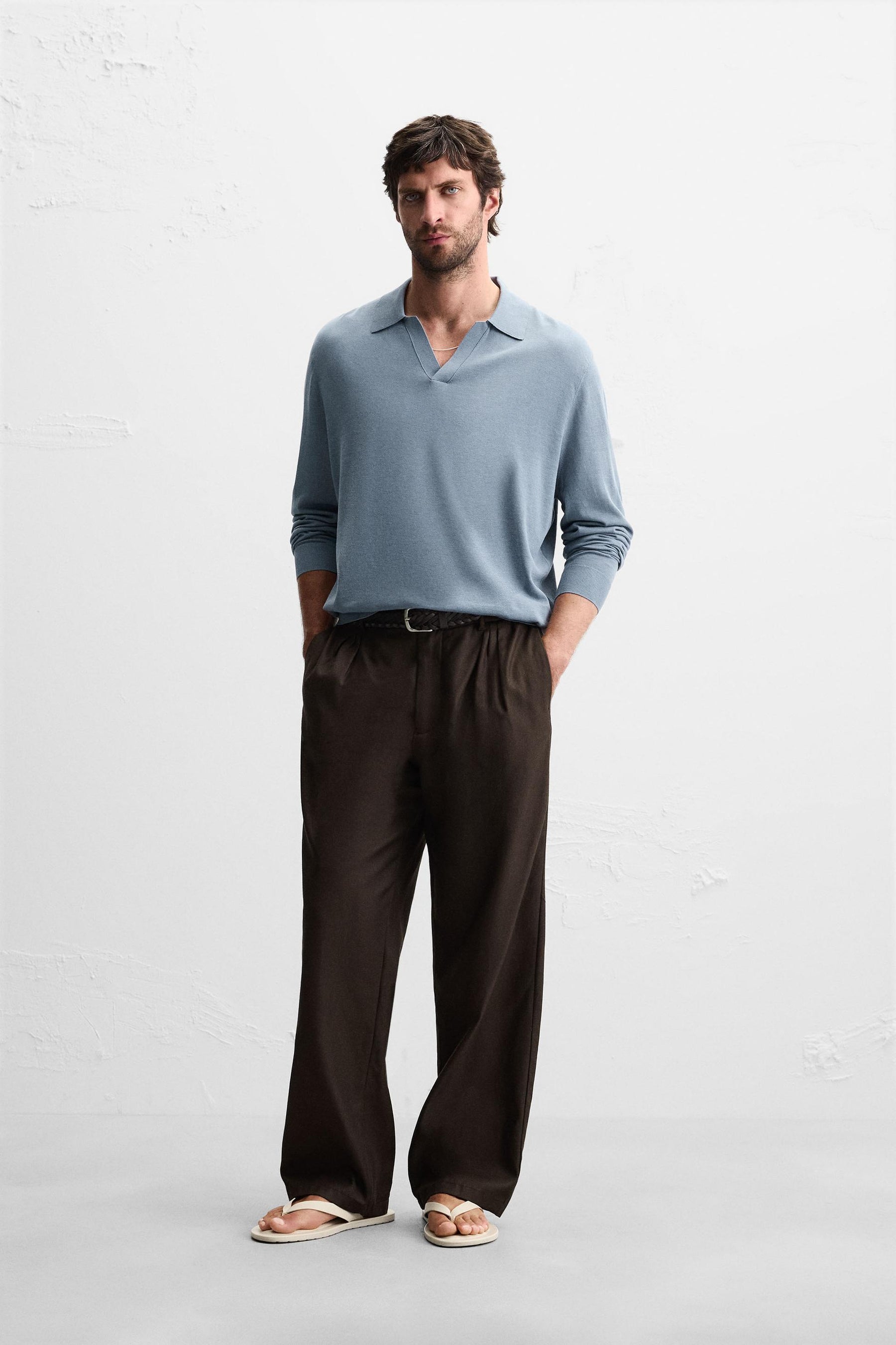 COTTON BLEND KNIT POLO SHIRT - Image 1