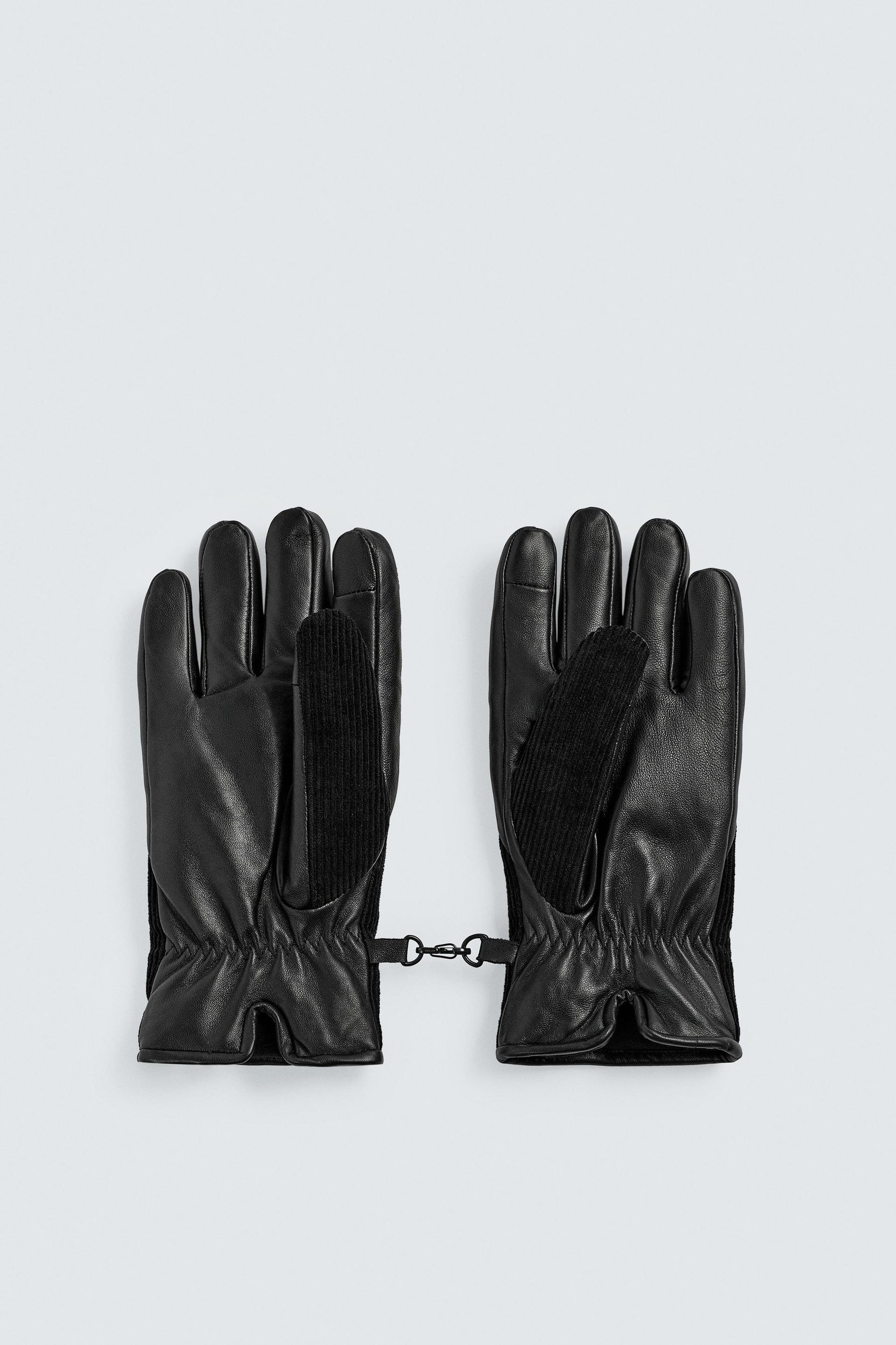 CONTRAST LEATHER AND CORDUROY GLOVES - Image 2