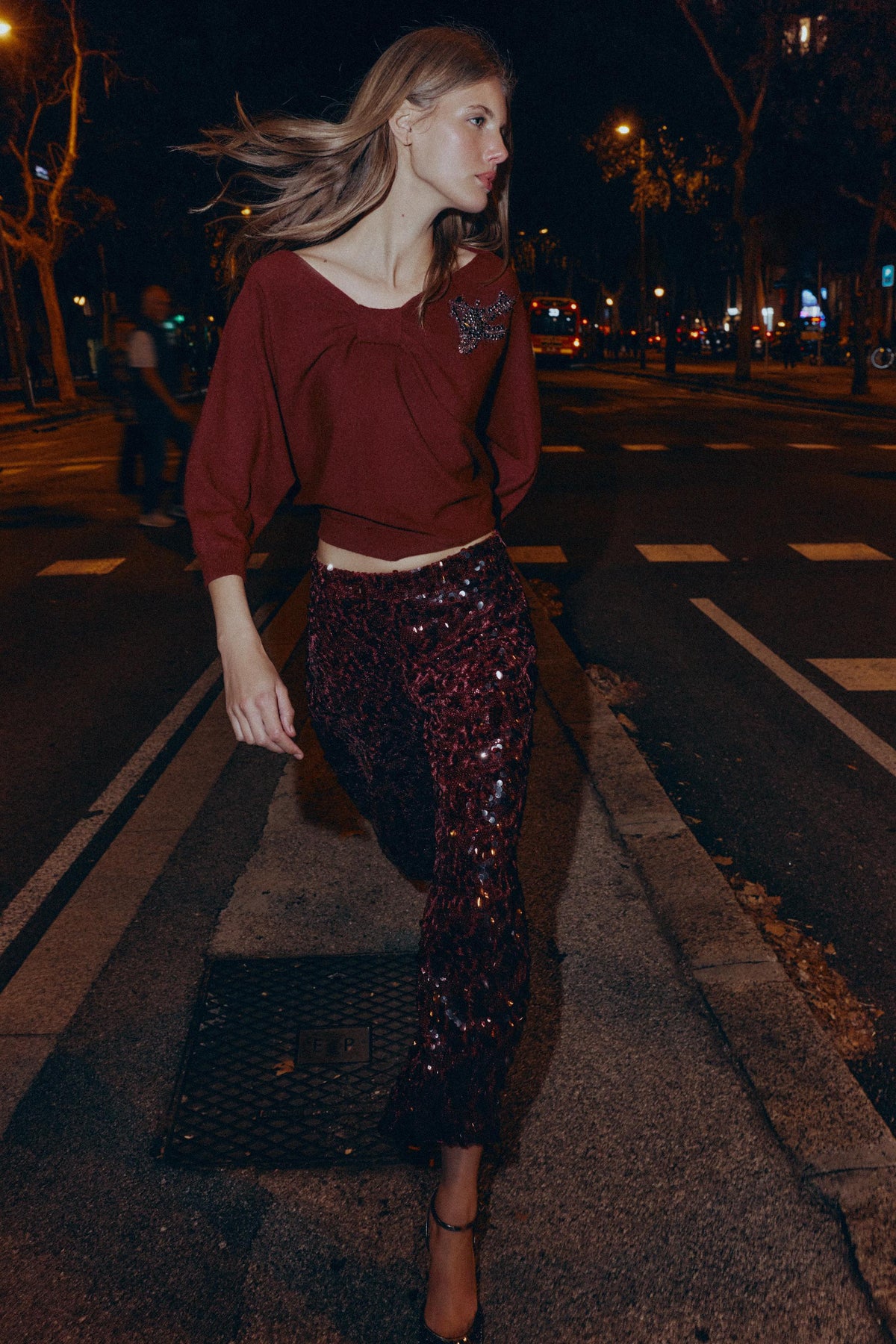 ASYMMETRIC RHINESTONE KNIT JUMPER - Image 1