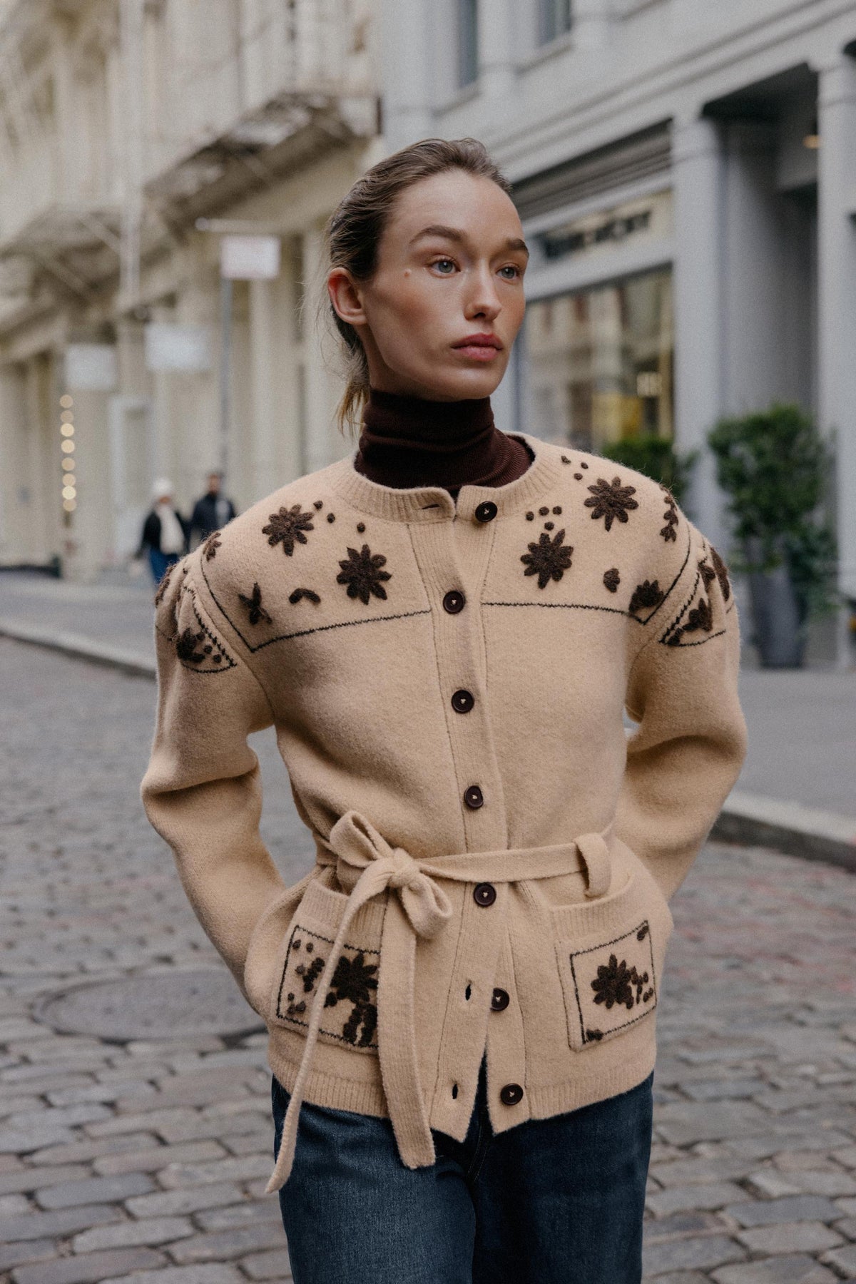 Bestickter Woll-Alpaka-Cardigan