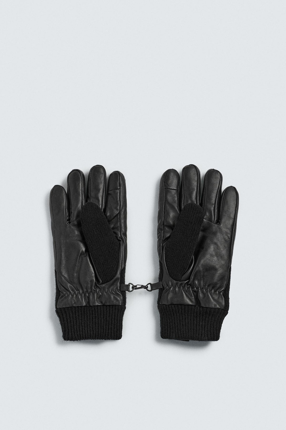 CONTRAST KNIT LEATHER GLOVES - Image 2