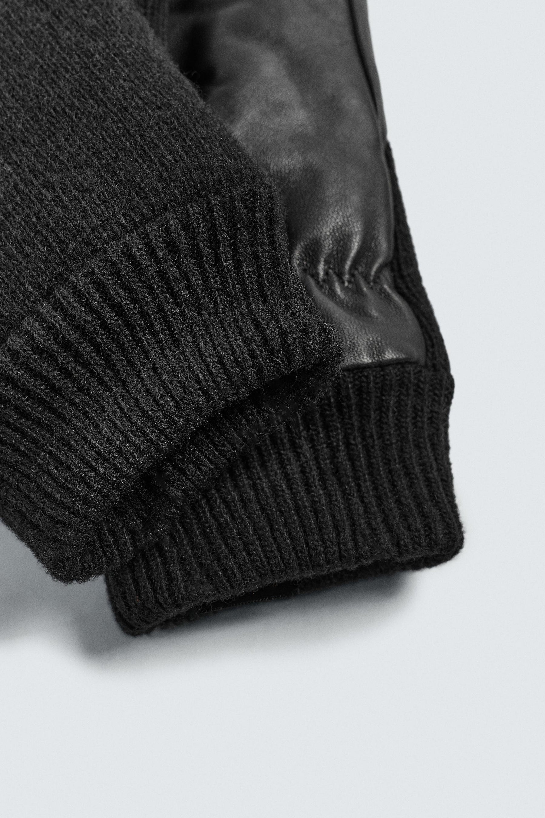 CONTRAST KNIT LEATHER GLOVES - Image 3