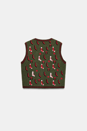 KNIT CHRISTMAS EMBROIDERED VEST - Image 3