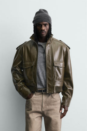 Cropped Faux Leather Jacket