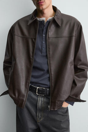 Faux Leather Bomber