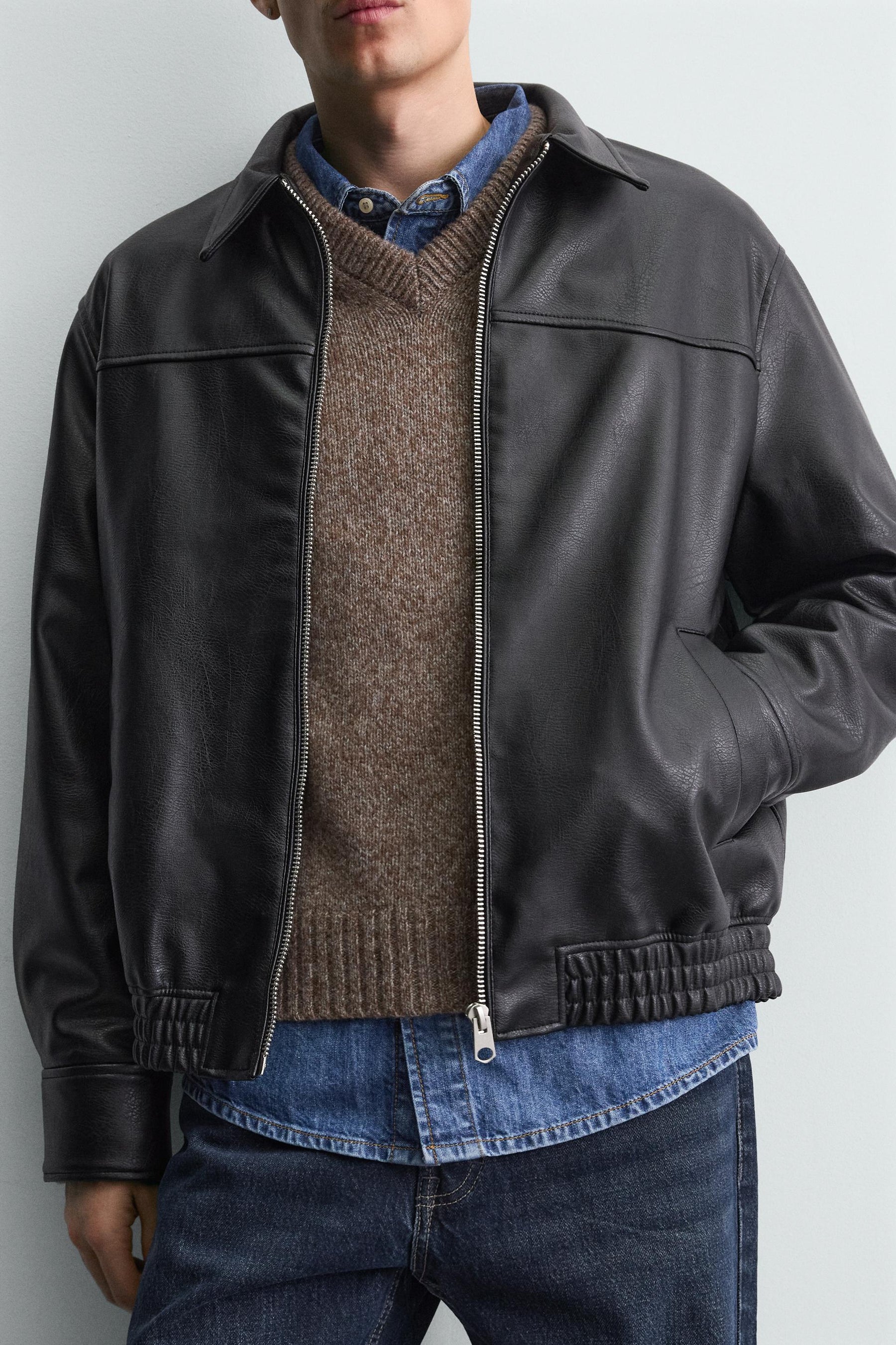 LEATHER EFFECT BOMBER JACKET - Image 6