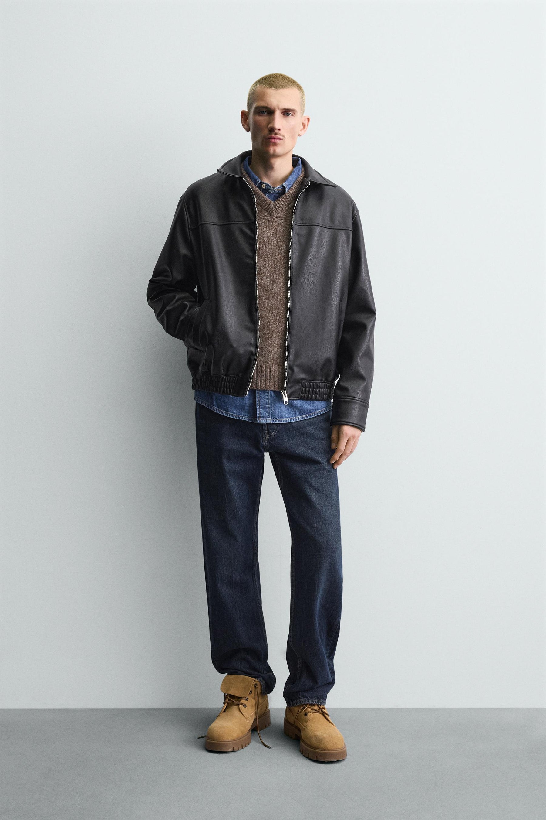 LEATHER EFFECT BOMBER JACKET - Image 1