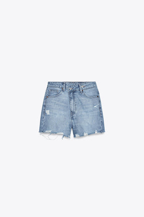 Hochgeschnittene Jeans-Bermudas
