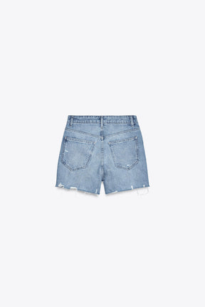 Hochgeschnittene Jeans-Bermudas