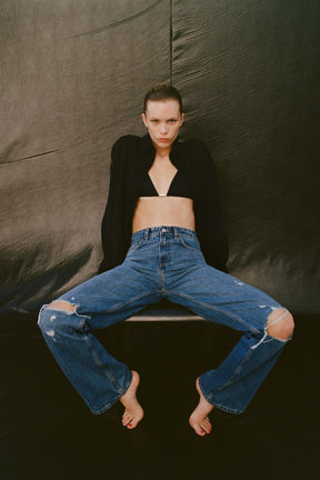 Weitbeinige Jeans mit mittelhohem Bund