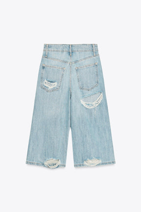 Zerrissene Jeans-Bermudashorts