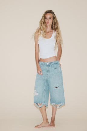 Zerrissene Jeans-Bermudashorts