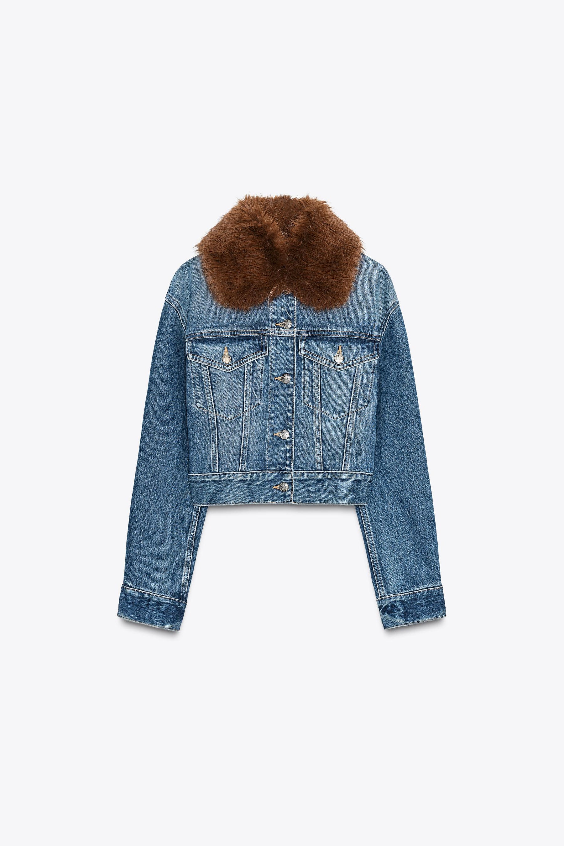 Z1975 FAUX FUR COLLAR SHORT DENIM JACKET - Image 8