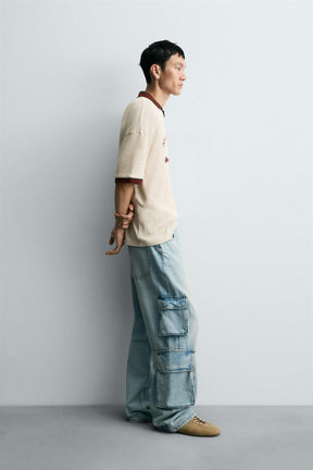 RETRO FOOTBALL TEXTURED POLO SHIRT - Image 4