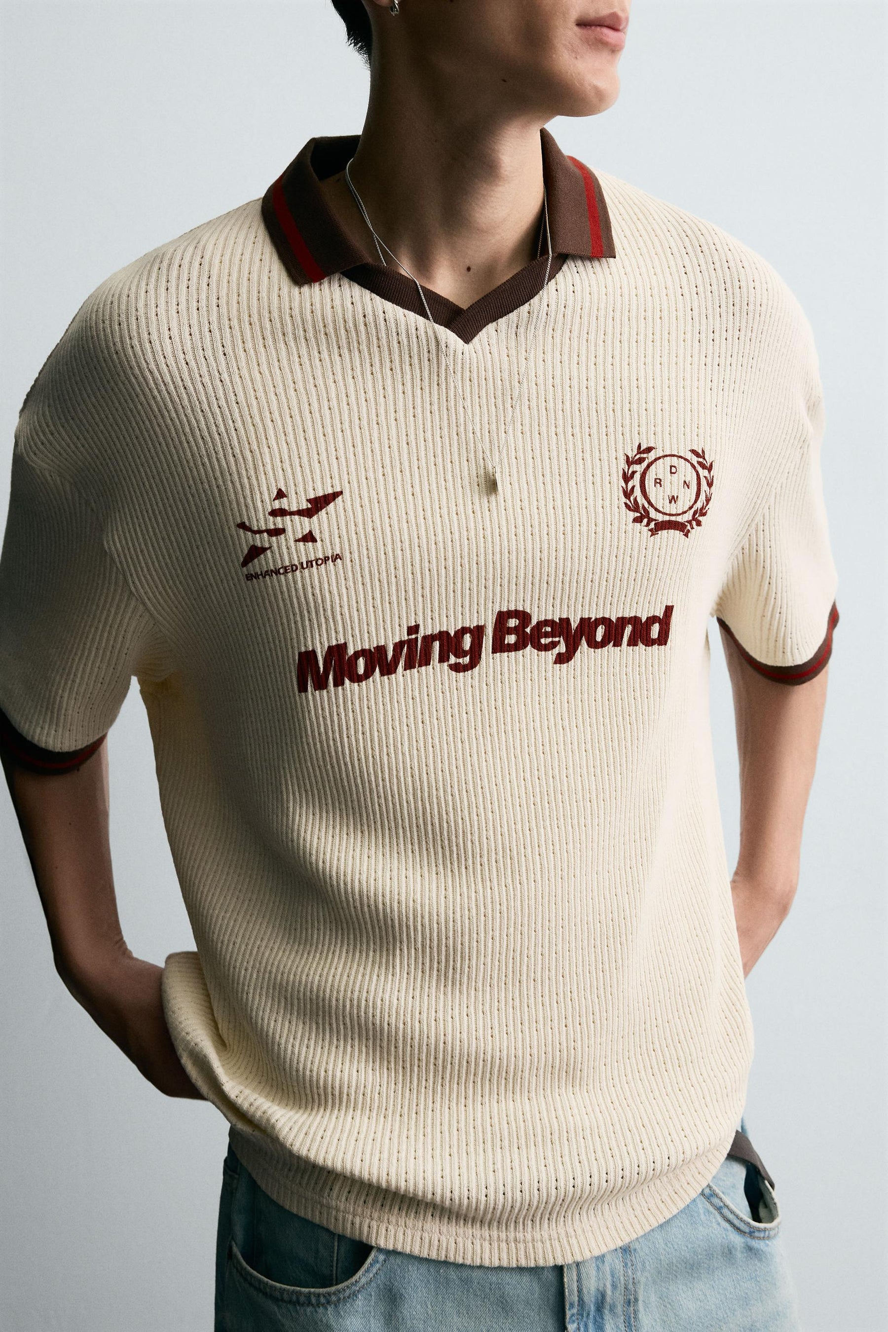 RETRO FOOTBALL TEXTURED POLO SHIRT - Image 5