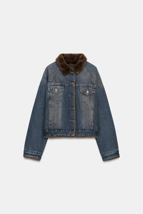 DENIM JACKET WITH FAUX FUR ZW COLLECTION - Image 2