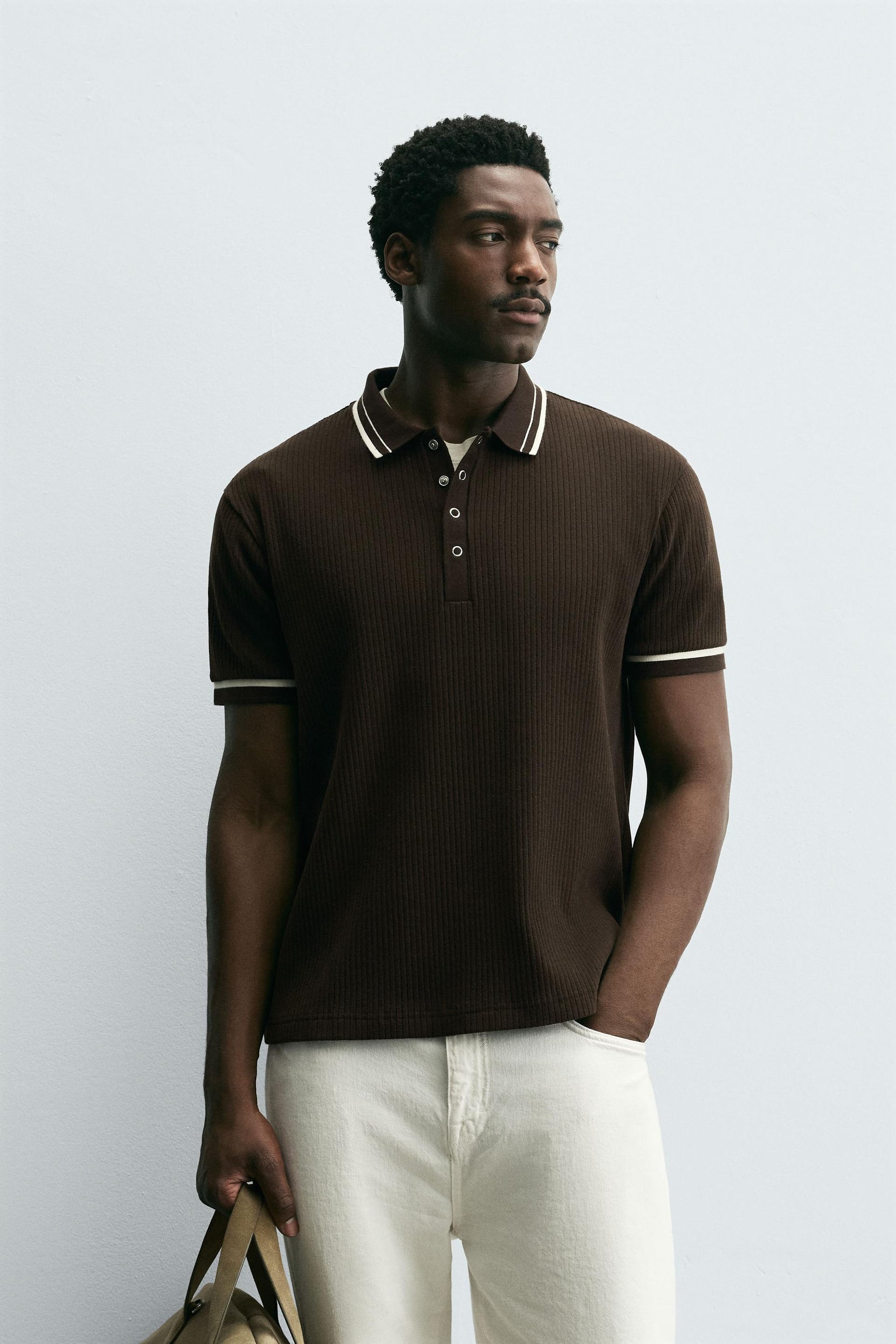 CONTRAST RIBBED POLO SHIRT - Image 2