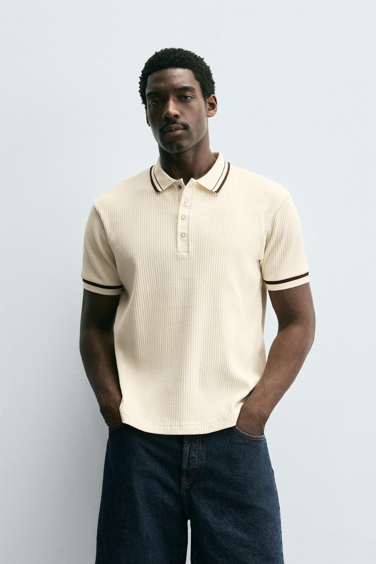 CONTRAST RIBBED POLO SHIRT - Image 2