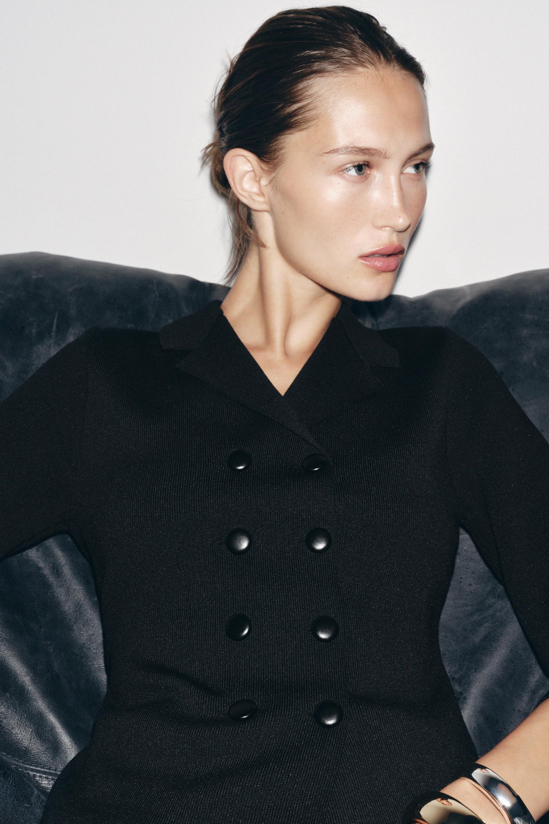 Strickblazer mit doppelter Knopfleiste