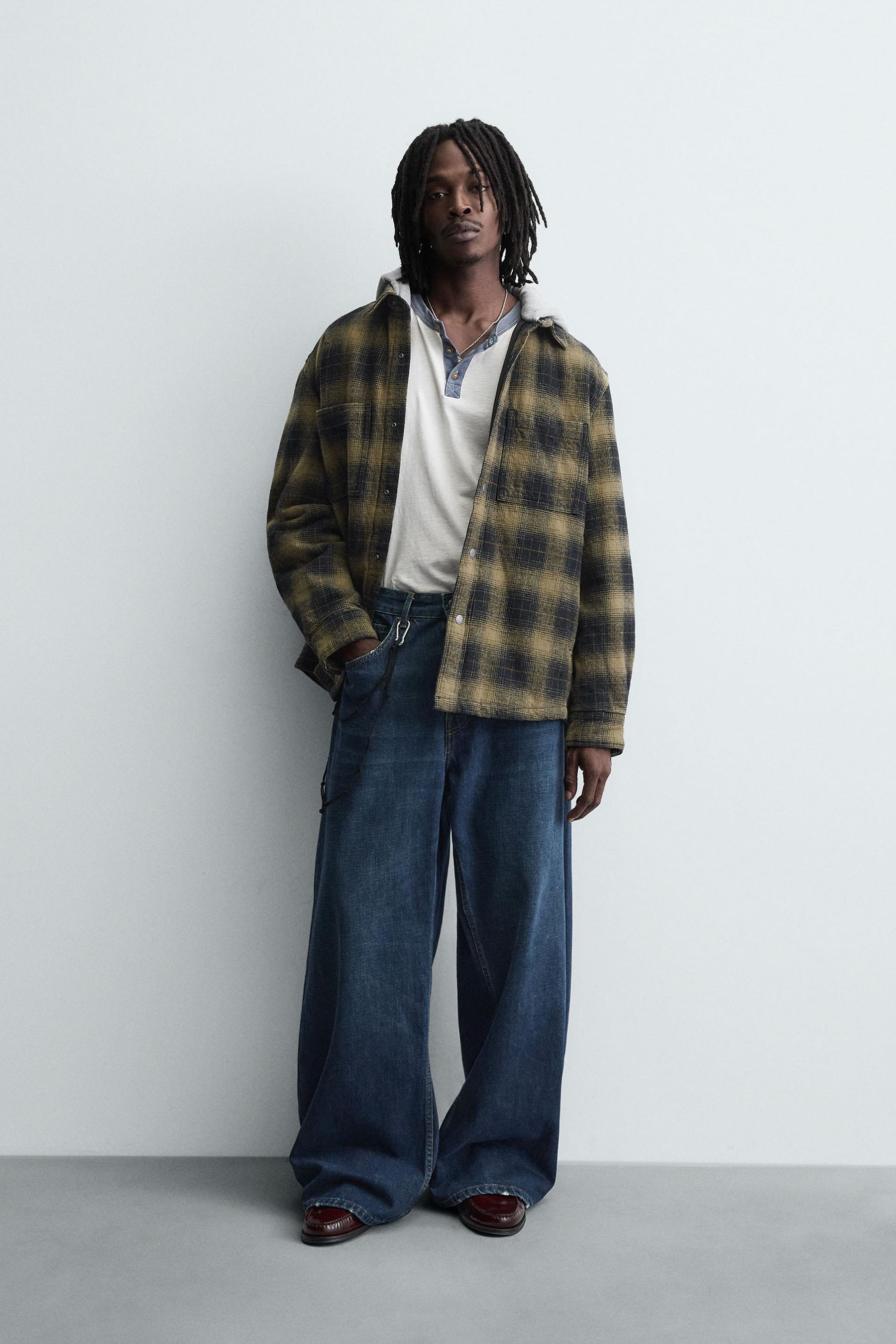 HOODED CHECK OVERSHIRT - Image 1
