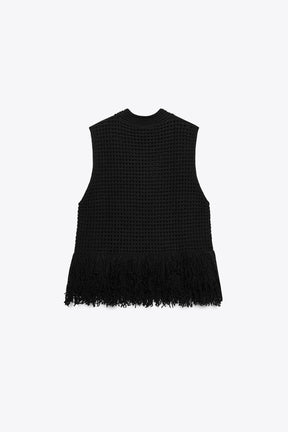 CHECK KNIT TOP WITH FRINGING - Image 4