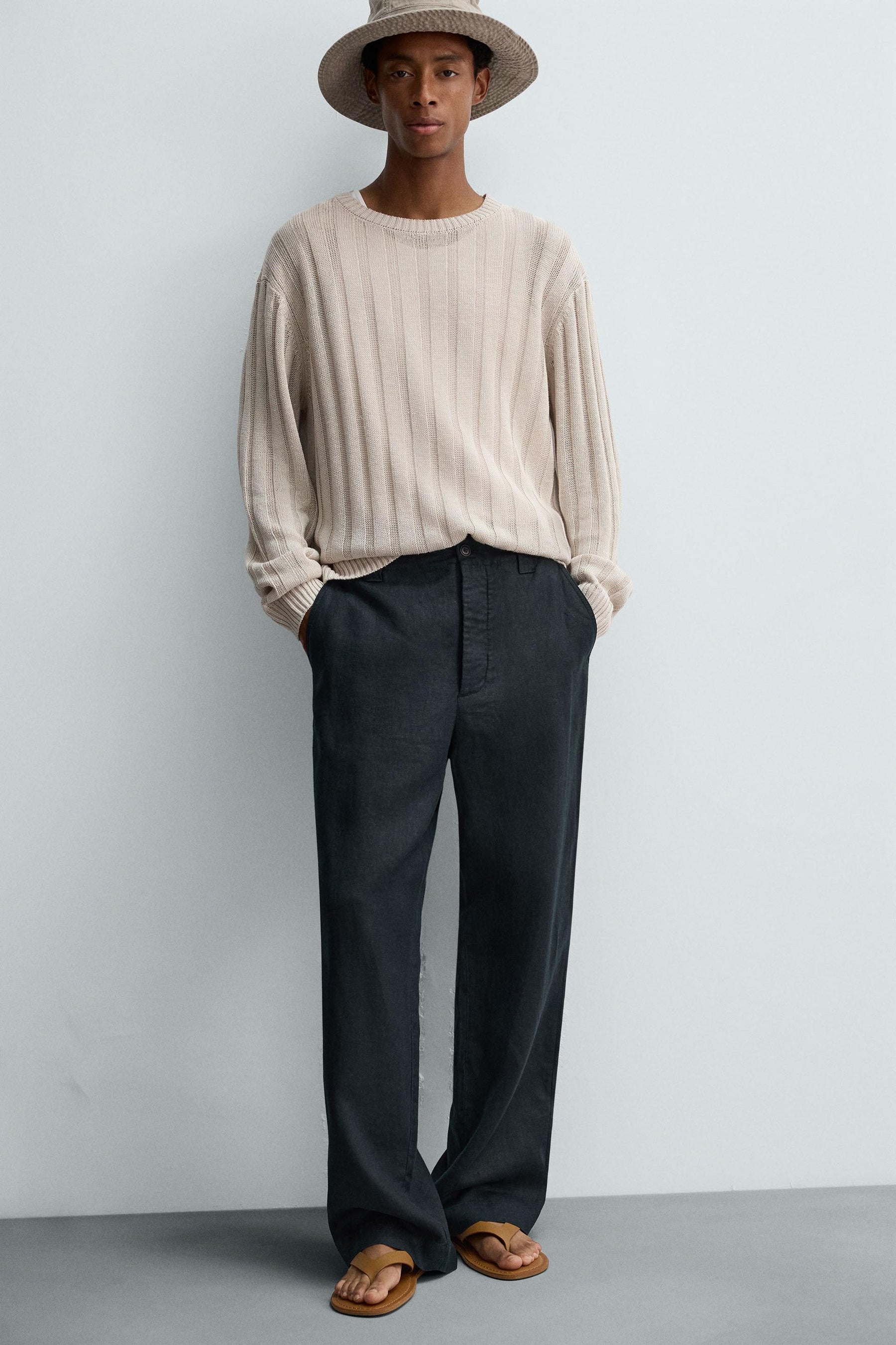 100% LINEN STRAIGHT-LEG TROUSERS - Image 5