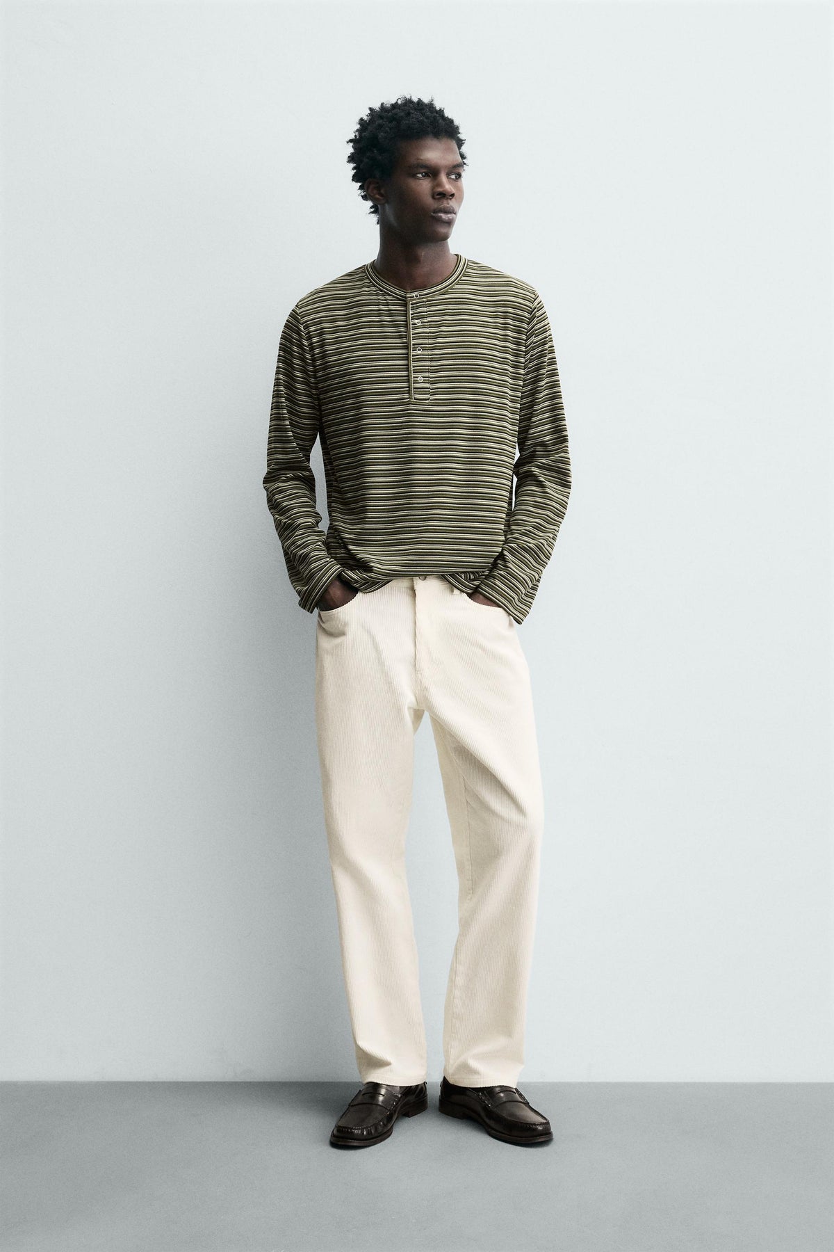 STRIPED HENLEY T-SHIRT - Image 1