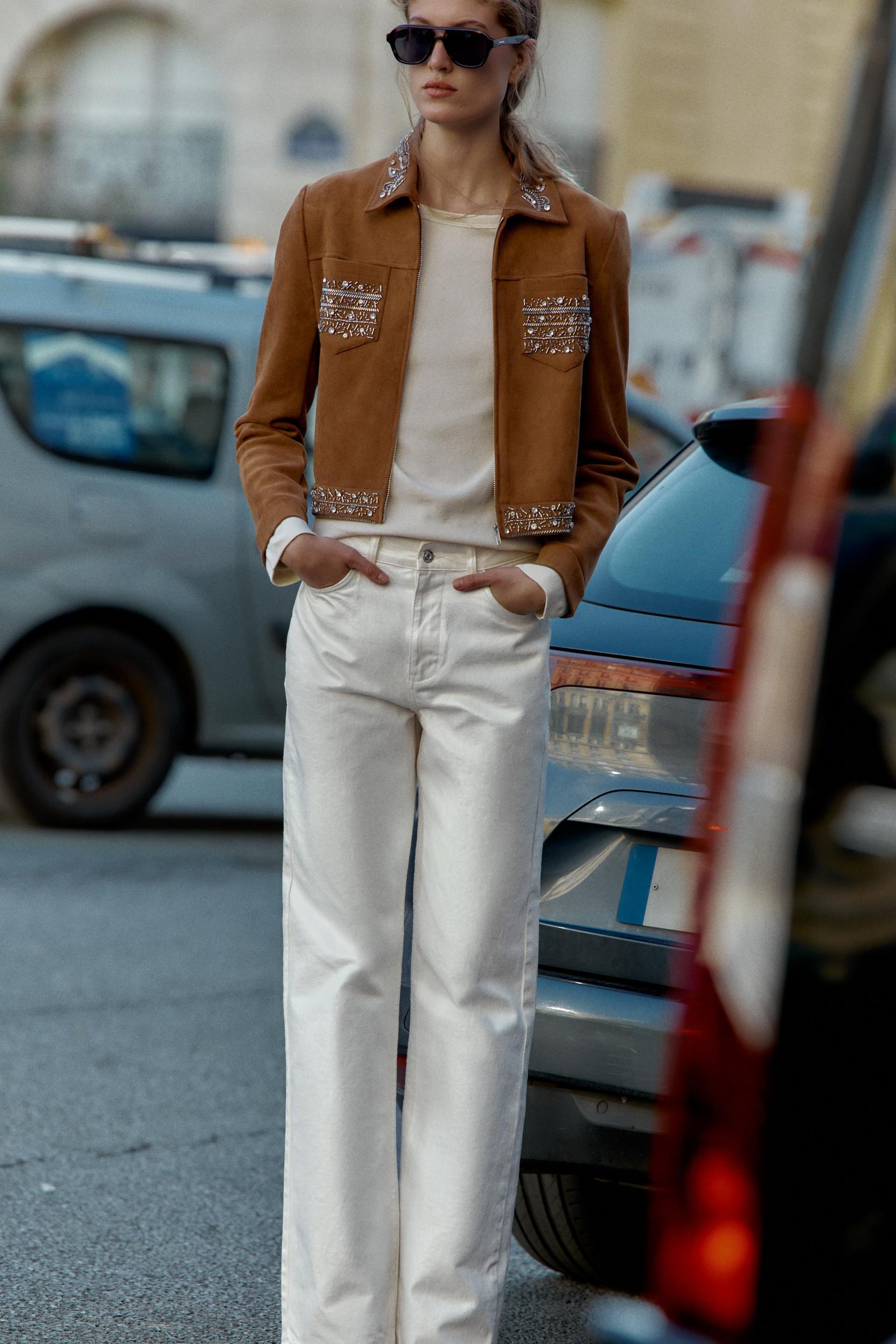 FAUX SUEDE STUDDED JACKET - Image 1