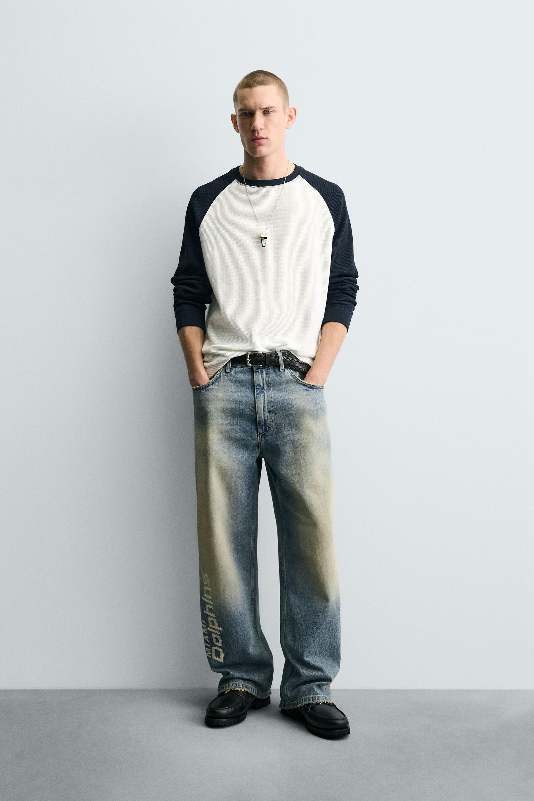 RELAXED FIT EMBROIDERED NFL MIAMI DOLPHINS JEANS - Image 1