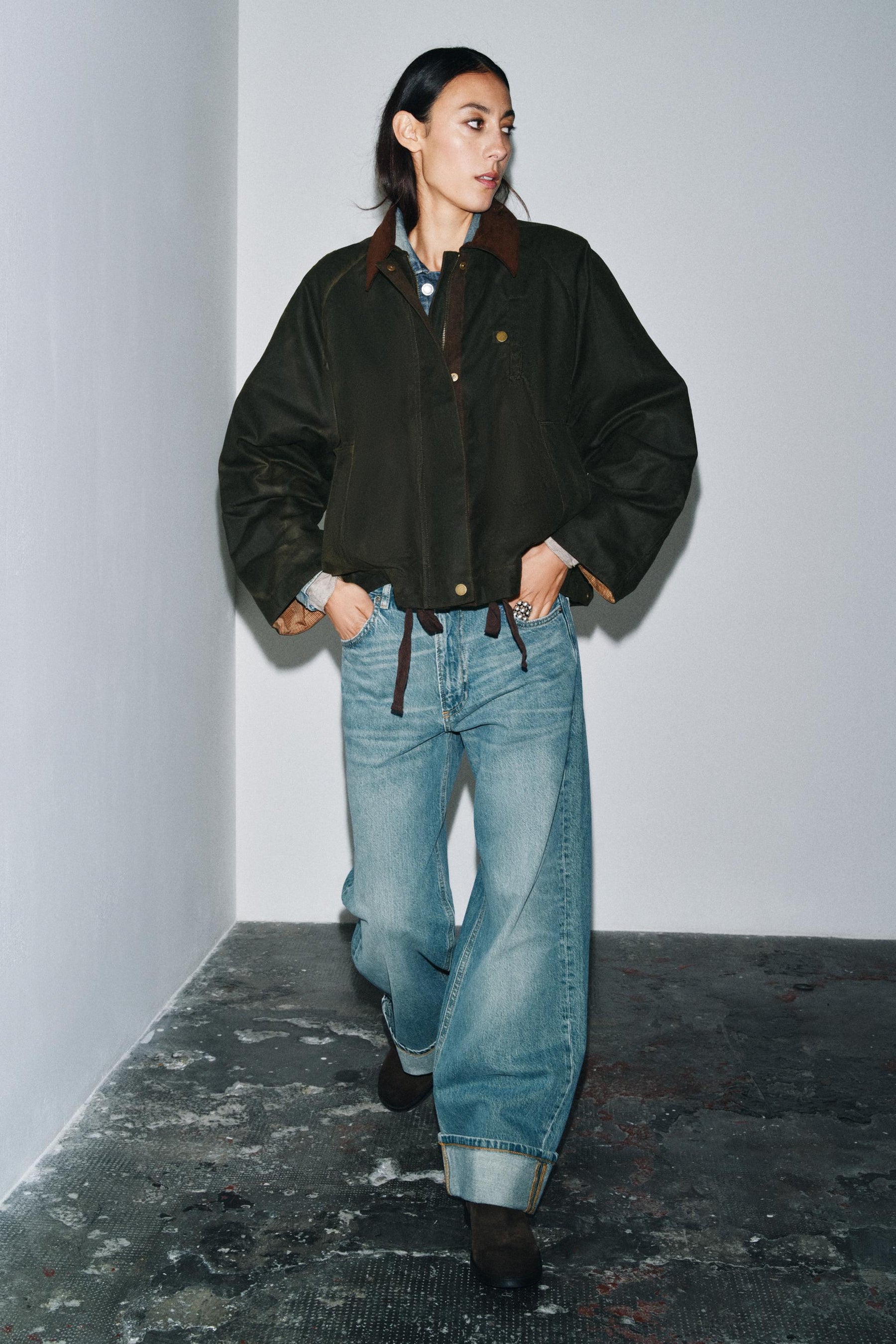 Jacke mit gewachstem Kontrastkragen