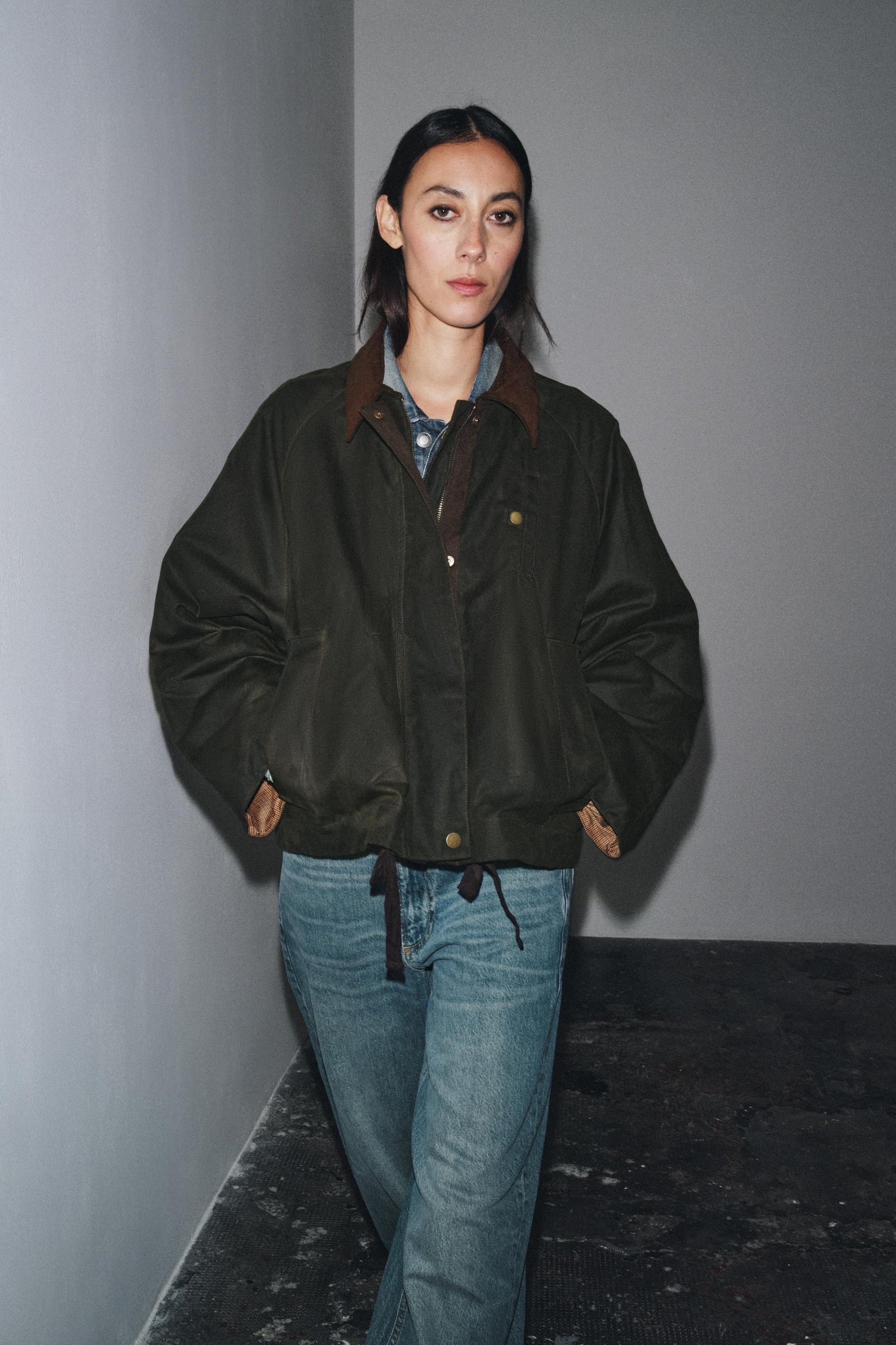 Jacke mit gewachstem Kontrastkragen