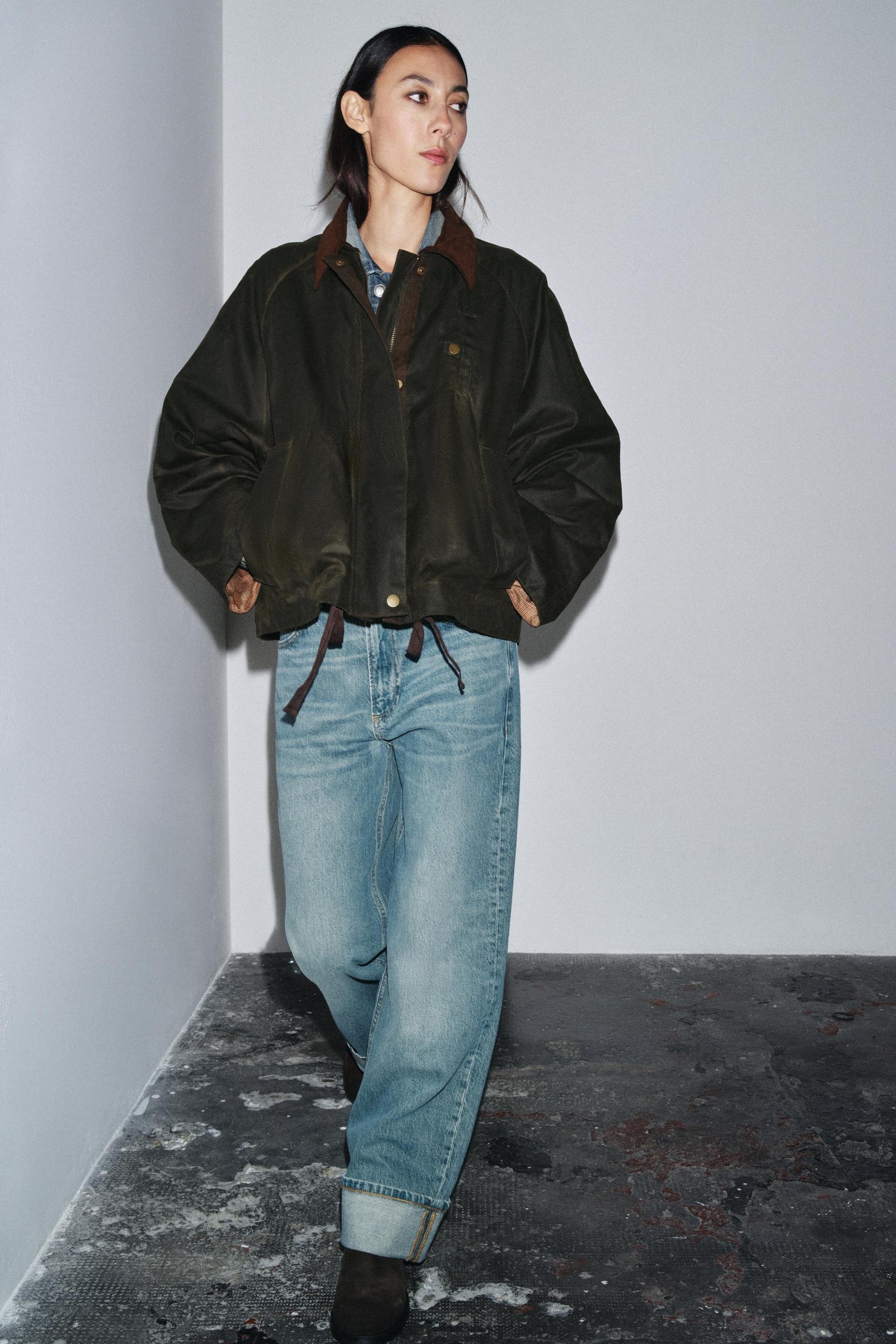 Jacke mit gewachstem Kontrastkragen