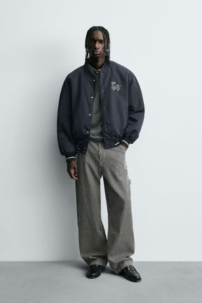 CONTRAST EMBROIDERY BOMBER JACKET - Image 1