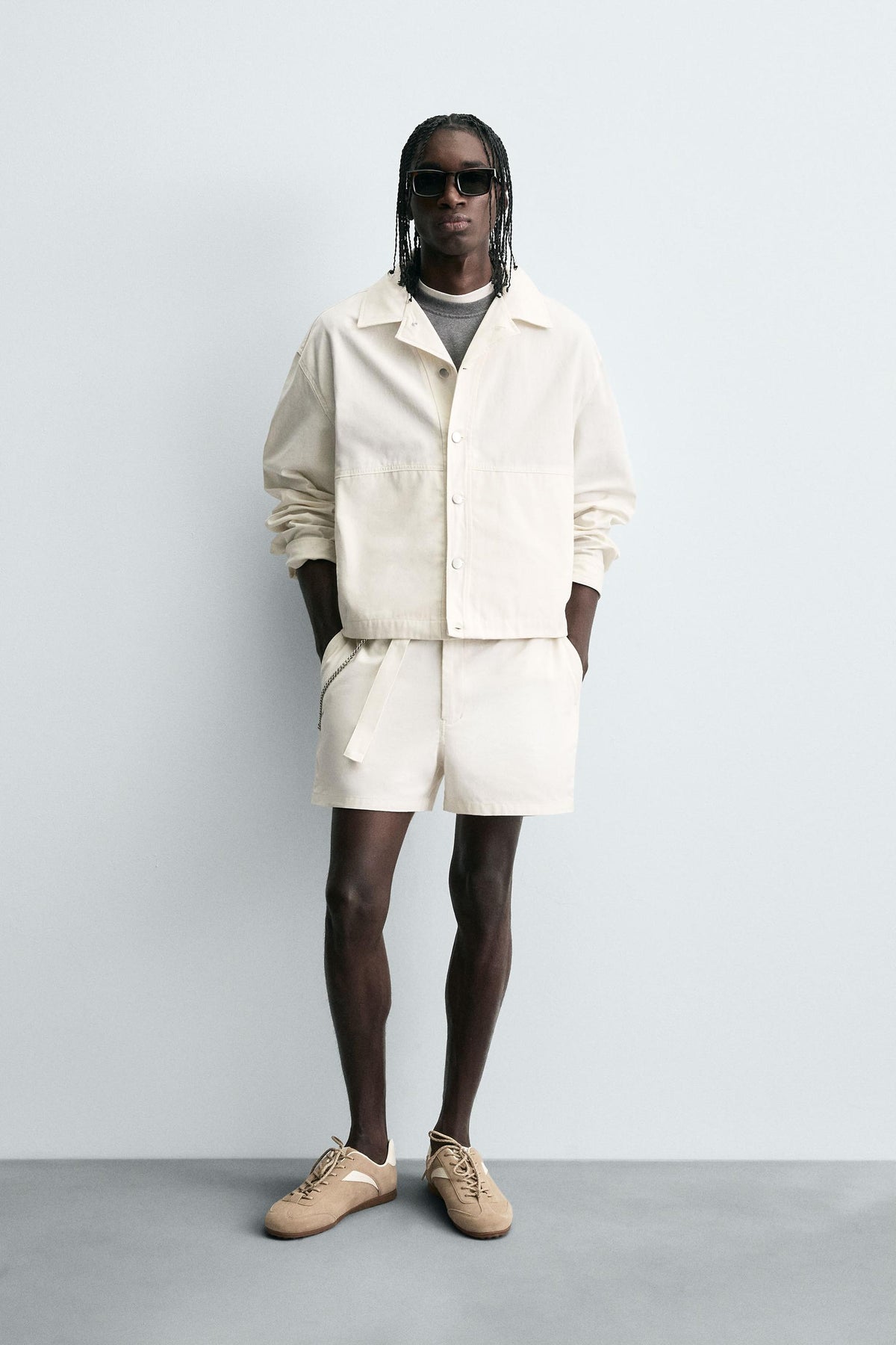 TEXTURED SHORTS WITH BELT - Image 1