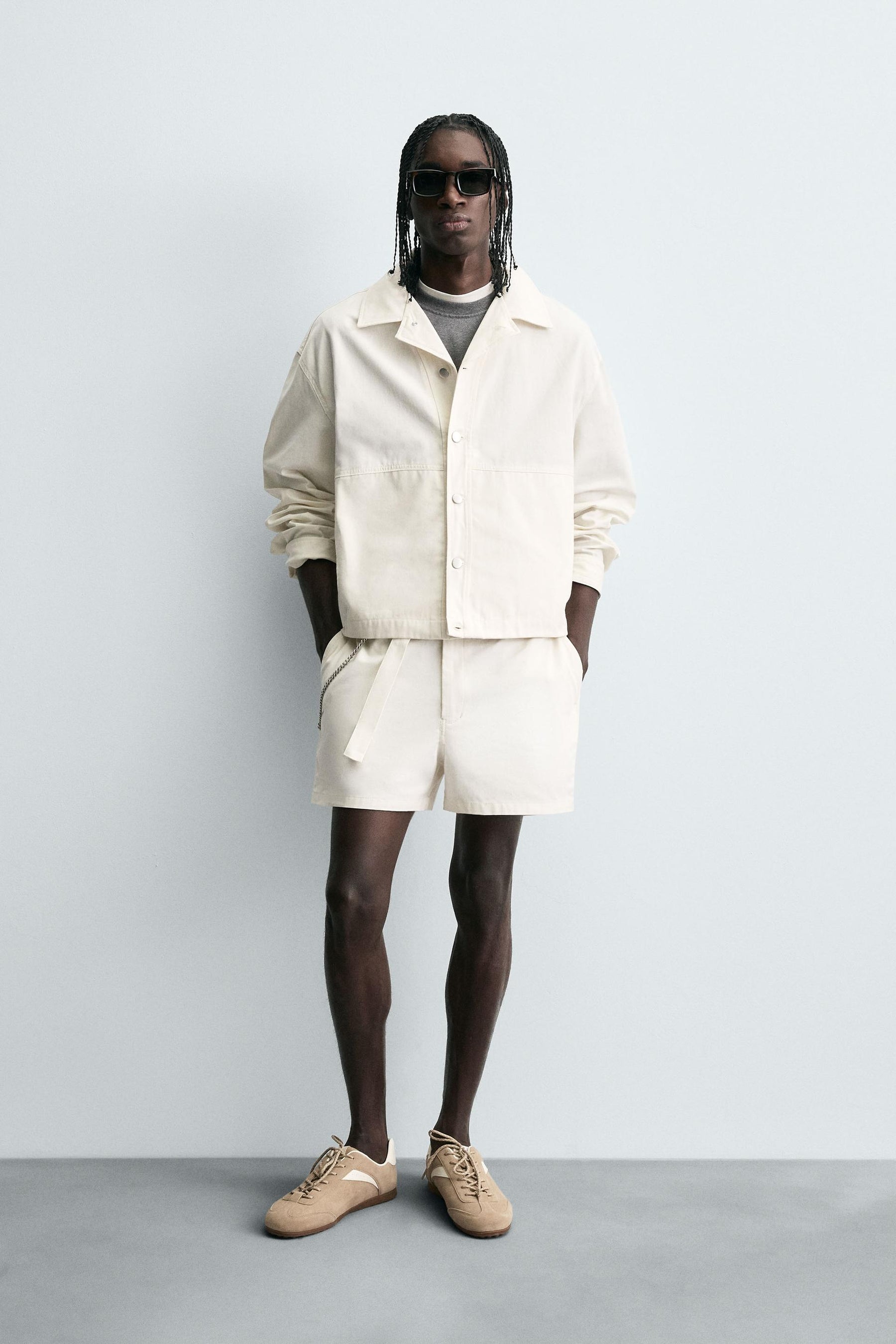 TEXTURED SHORTS WITH BELT - Image 1