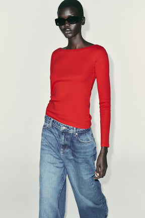 Baumwollhemd mit U-Boot-Ausschnitt