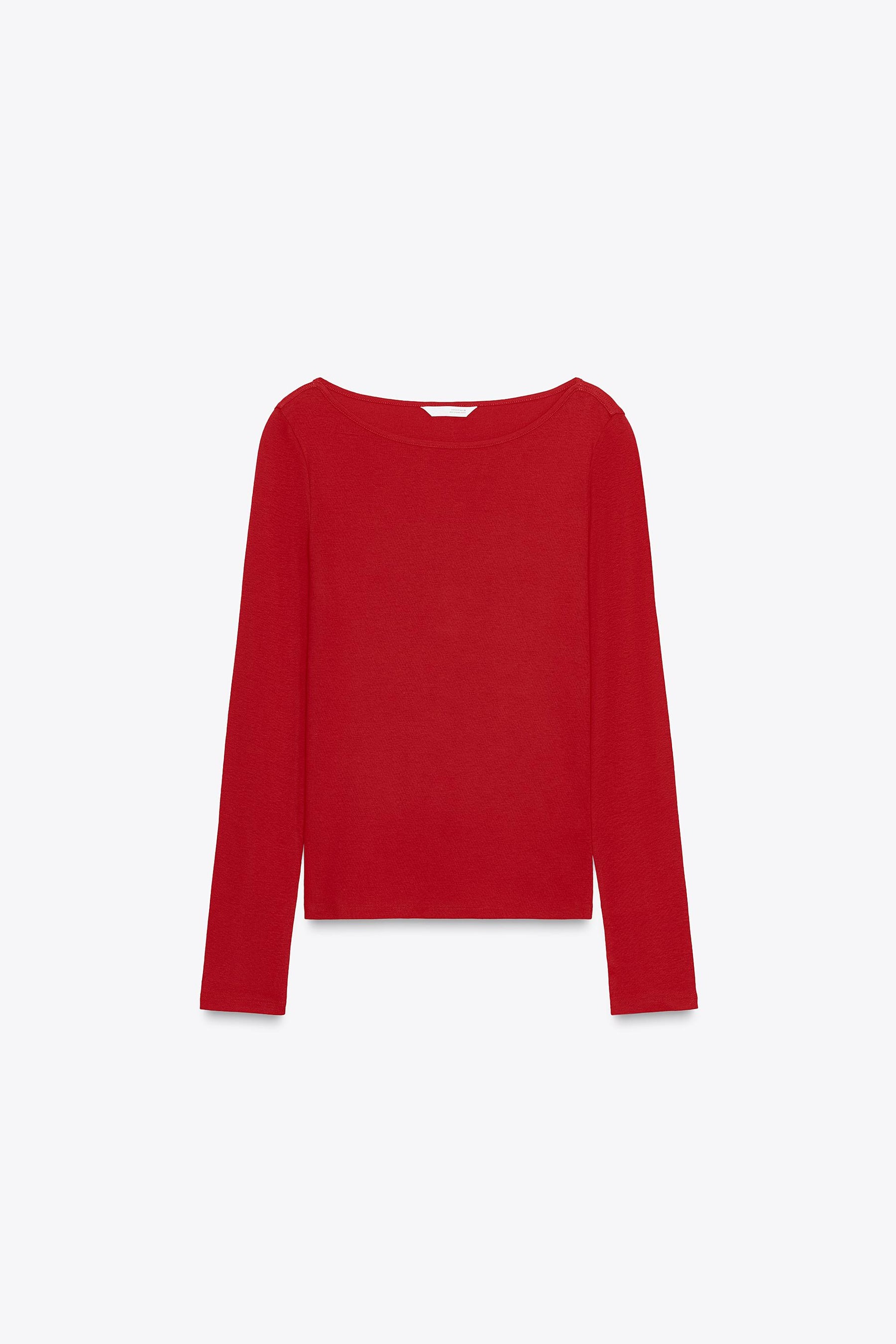 Baumwoll-T-Shirt mit U-Boot-Ausschnitt