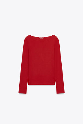 Baumwoll-T-Shirt mit U-Boot-Ausschnitt