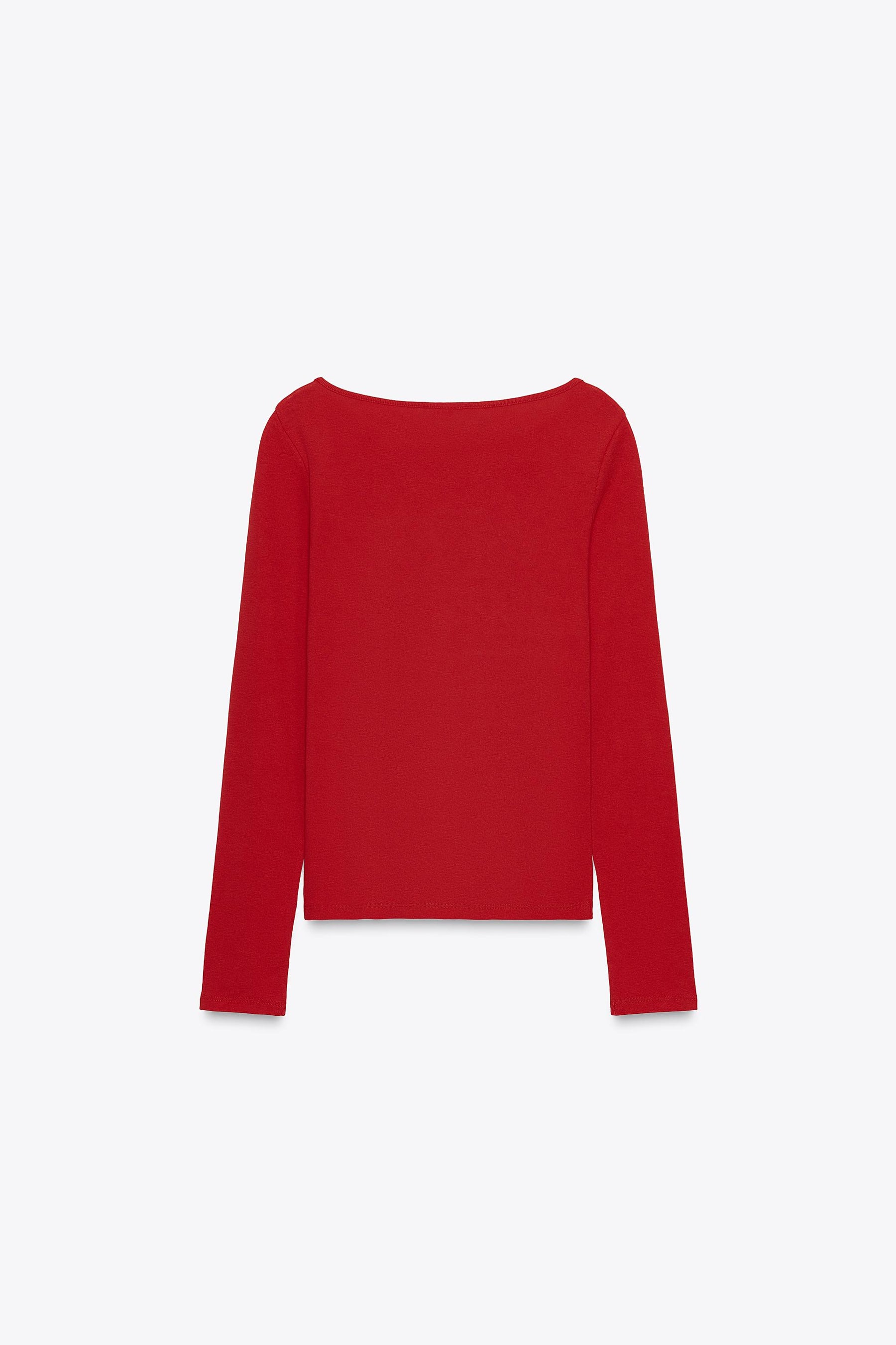 Baumwoll-T-Shirt mit U-Boot-Ausschnitt