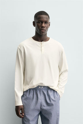 STRIPED COMBINED HENLEY PYJAMA SET - Image 2