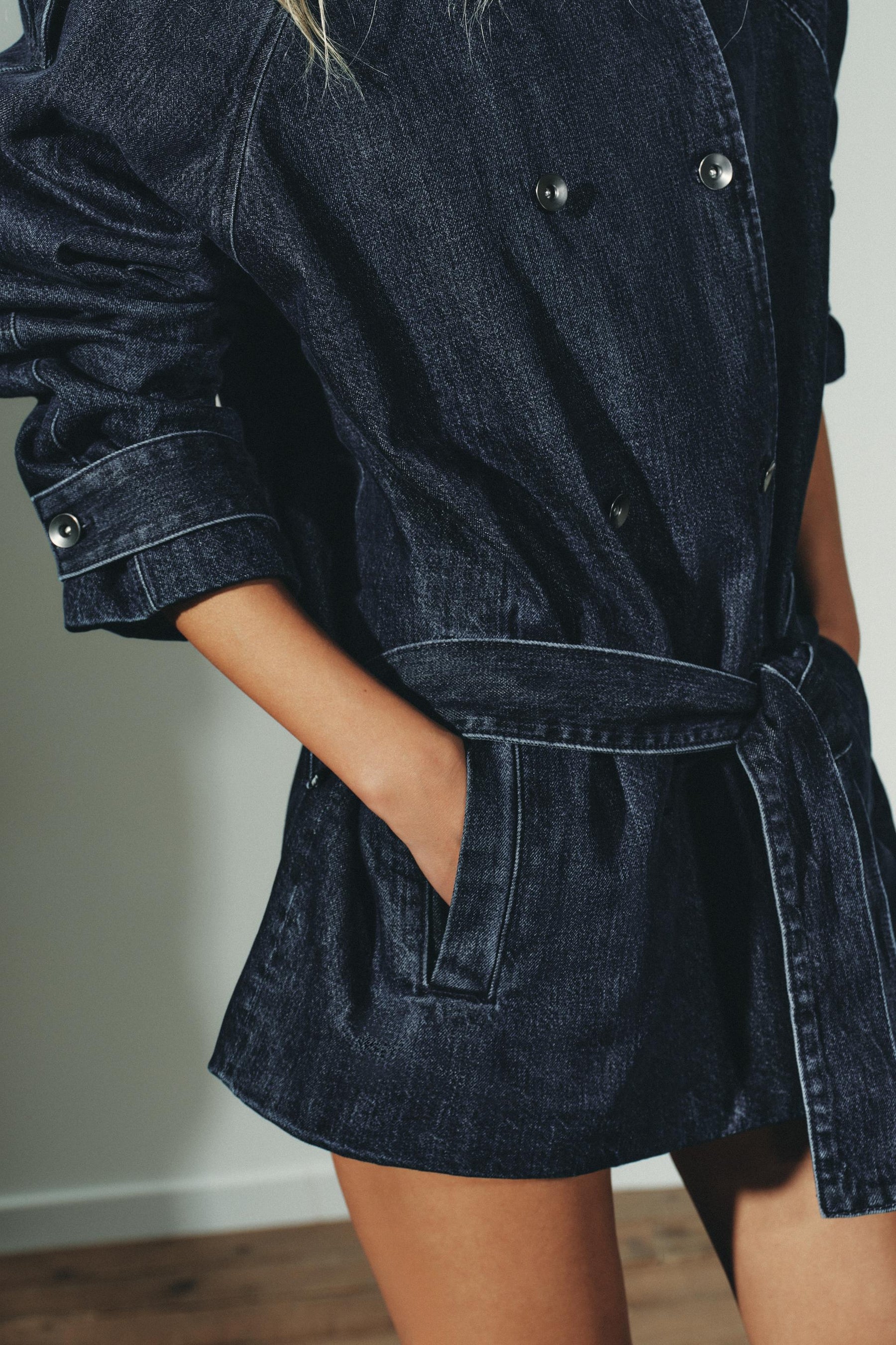 TRF BELTED DENIM MIDI JACKET - Image 6