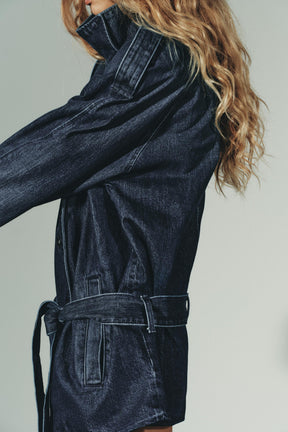 TRF BELTED DENIM MIDI JACKET - Image 7