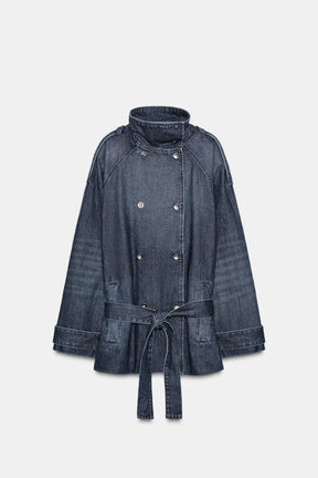 TRF BELTED DENIM MIDI JACKET - Image 9