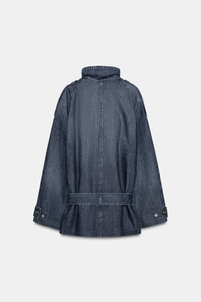 TRF BELTED DENIM MIDI JACKET - Image 10
