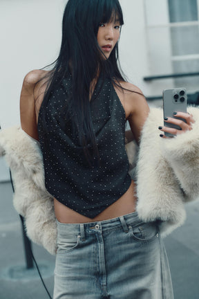 Strassbesetztes Satin-Haltertop