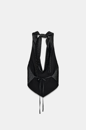 Strassbesetztes Satin-Haltertop